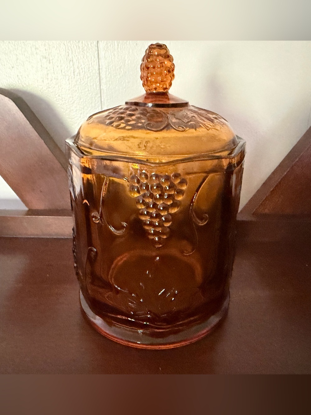 Vintage Indiana Glass Amber Grape Canister